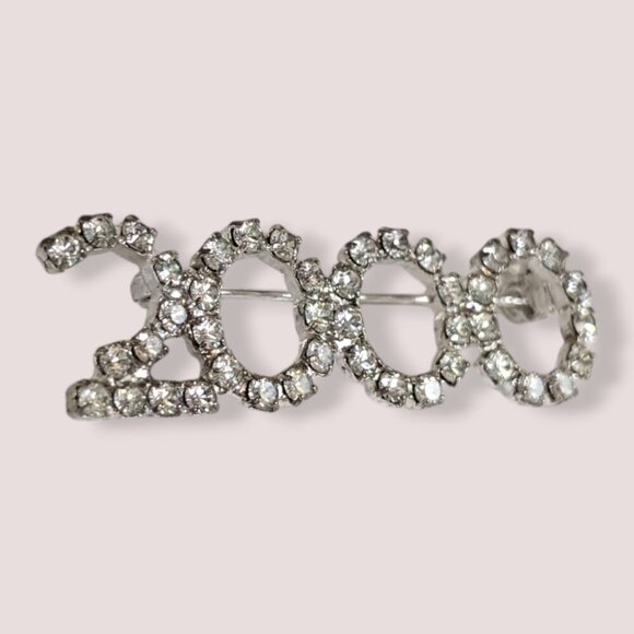 (2/$20) Vintage Y2K Rhinestone 2000 Brooch - Picture 2 of 6